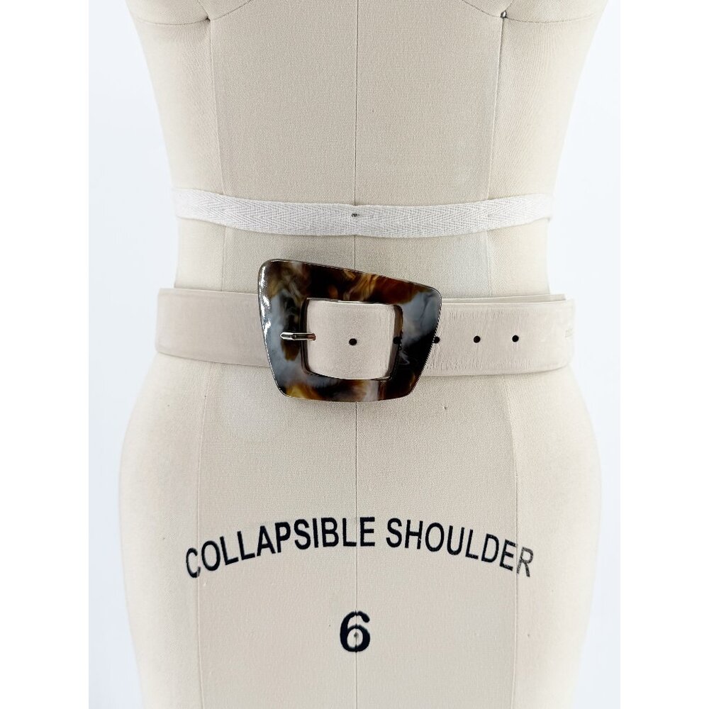 mint&rose.Cinturón linen XL White Leather Belt with Marble-Effect Buckle - Picture 2 of 12